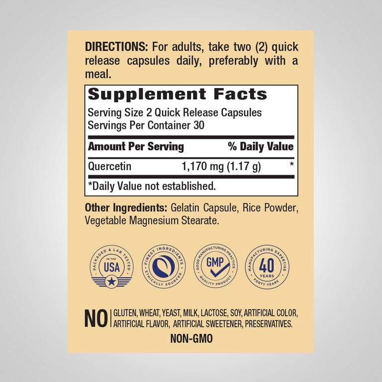 كبسولات الكوارستين 60 كبسول ULTRA QUERCETIN Piping Rock 1170 mg - الصورة 2